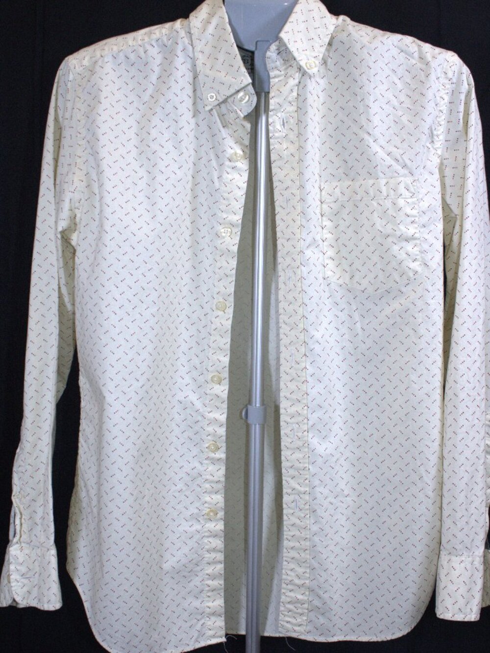 J Crew Shirt Men Small Cream 100% Cotton Dotted Pattern Button Down Long Sleeve